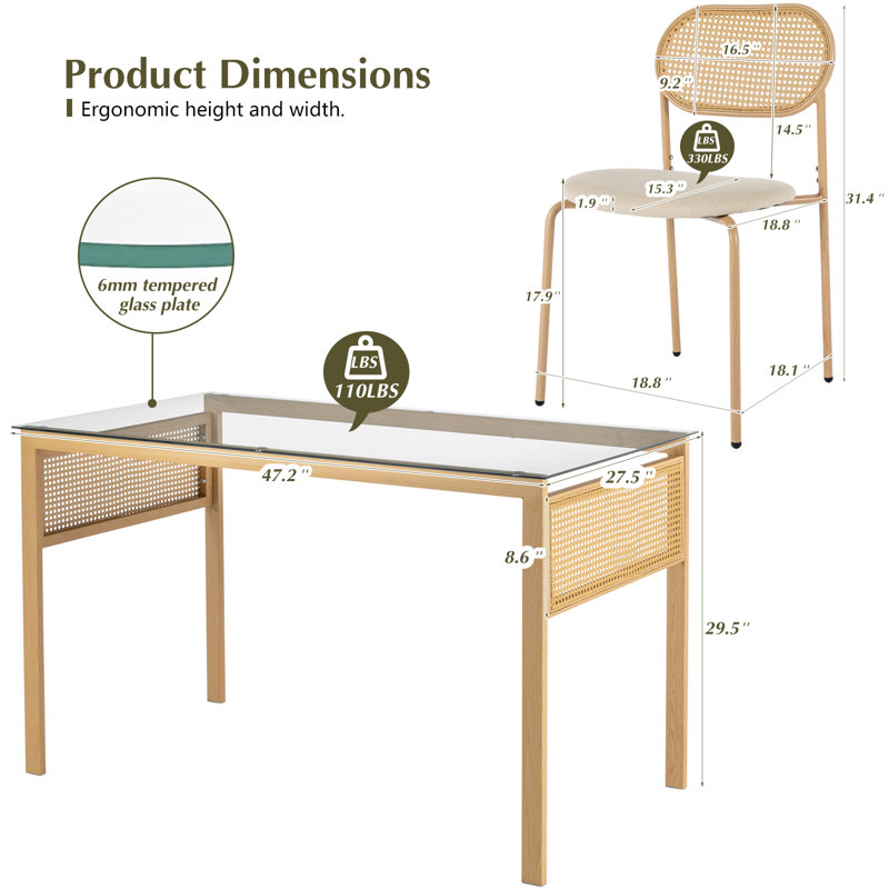Adysun Dining Set, 5 Pieces: Table, 4 Chairs
