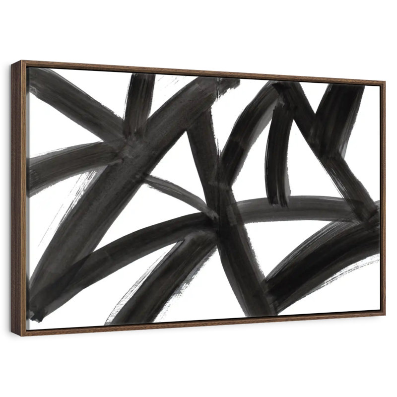 Abstrait de routes noires, 37 po x 25 po, Cadre flottant noyer