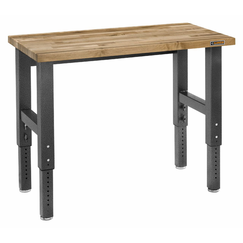 Adjustable Height Hardwood Workbench, Hammered Granite, 40.8" H x 48" W x 25" D