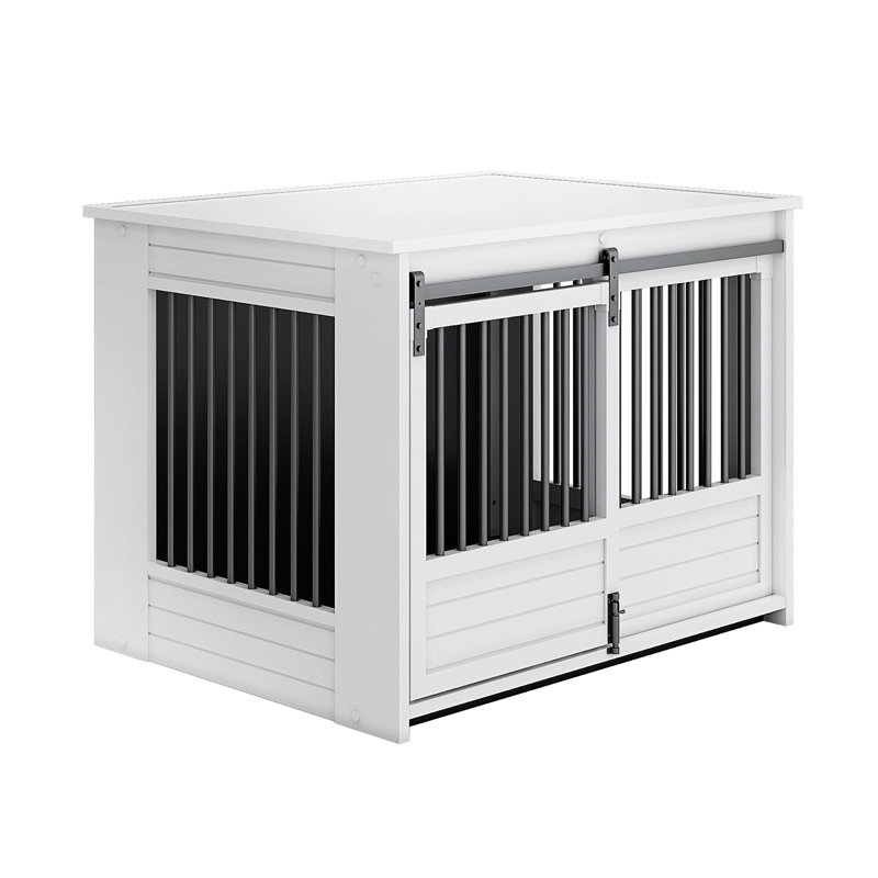 Cage pour chien Tucker Murphy Antique White Barn Door Furniture, grande taille, Grand (H 27,48 po x l 27,01 po x P 37,64 po)
