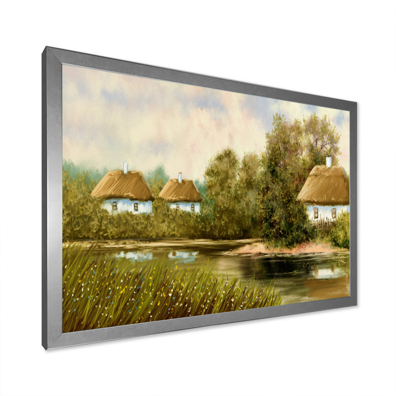 «Old Village on Spring River», peinture sur toile, H 24 po x l 36 po x P 1 po, Cadre photo argenté
