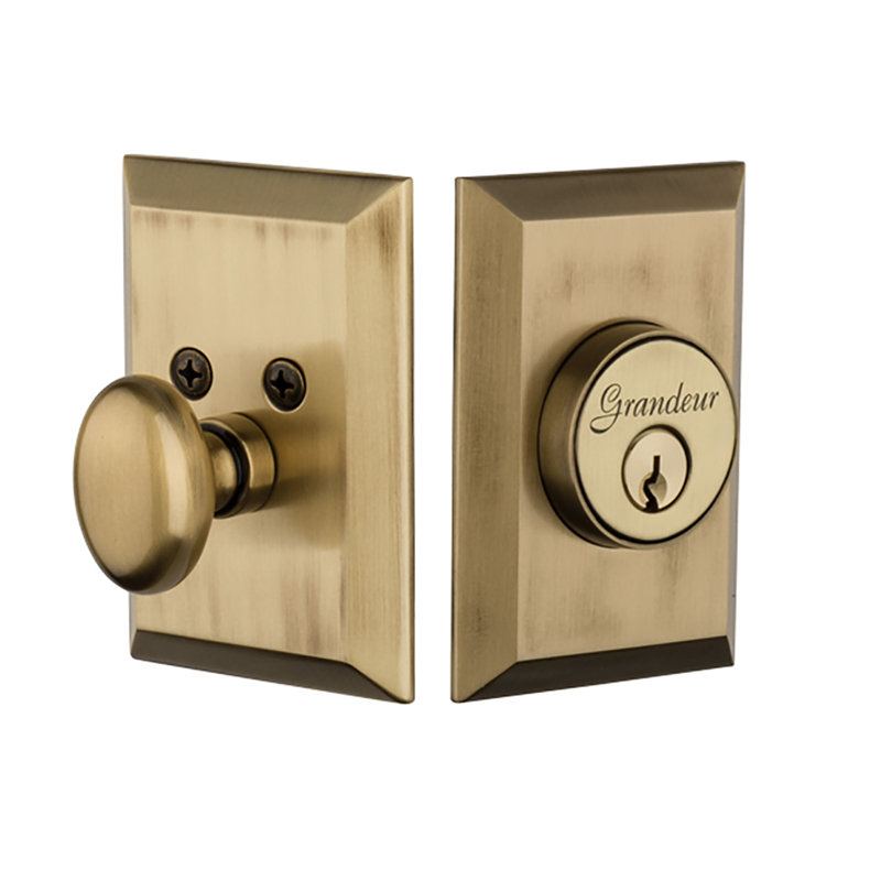 Fifth Avenue Single Cylinder Deadbolt, Vintage Brass, 2.75"