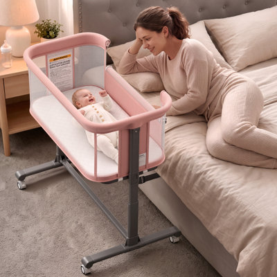 Baby Bassinet 2 in 1 Bedside Sleeper,Folding Portable w/Storage Basket