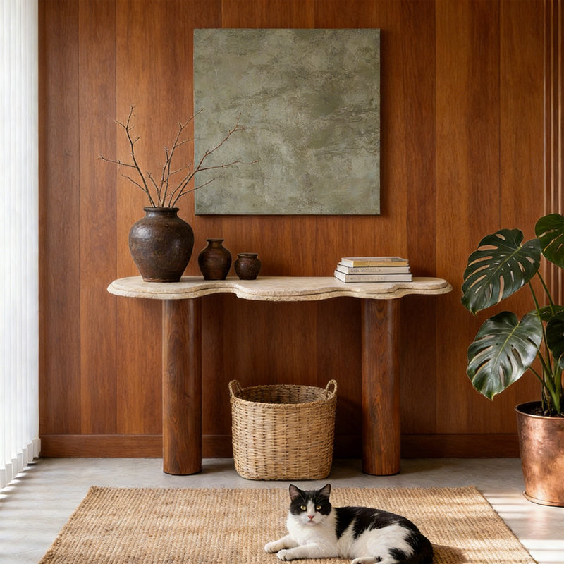 Stone Console Table, H 33,46 po x l 47,24 po x P 15,75 po