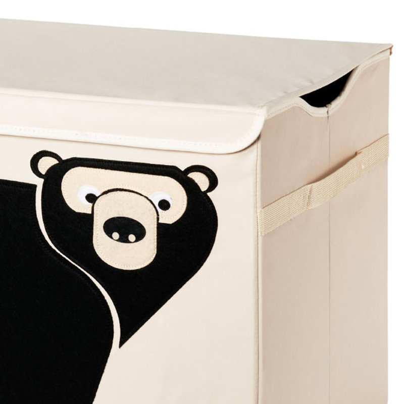 Bear Design Beige and Black Polyester Toy Chest