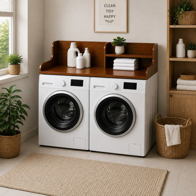 Washer Dryer Topper with Divided Storage Shelf, Waterproof Matte Laundry Countertop Shelf with Tall Back Panel, Anti-Slip Organizer Shelf for Front Load Washer & Dryer, Fits Most Standard Units to Keep Laundry Room Tidy