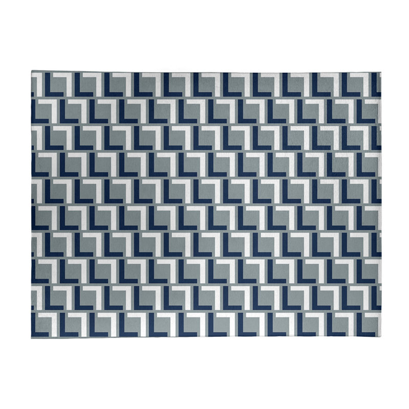 Tapis géométrique blanc cassé / bleu marine / gris, Rectangle 8 pi x 10 pi