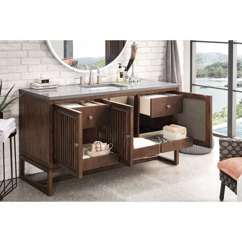 Athens 60'' W Single Vanity, Carrara White, Glossy White, 8" Widespread