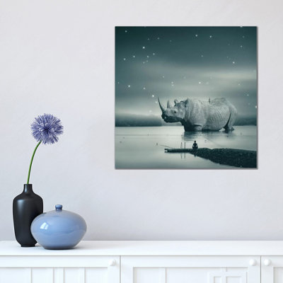 Rhino Zen Grey Blue by Soaring Anchor Designs - Wrapped Canvas Print