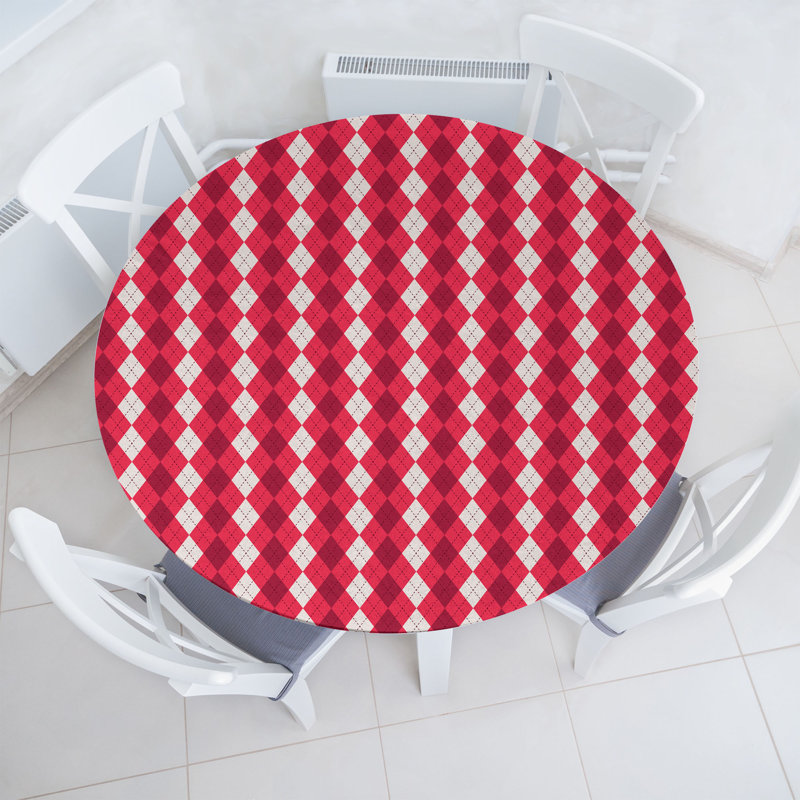 Millwood Pines Argyle Fitted Round Tablecloth Diameter Pearl Raspberry, 51.97" Round