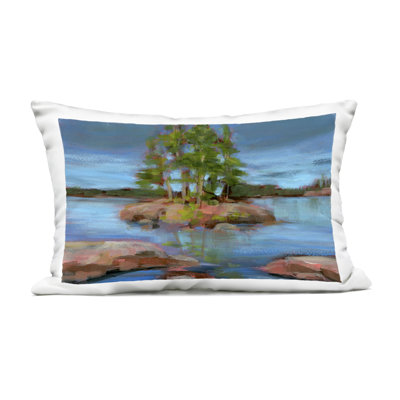 Abstract Lake Island Landscape Design by Kristy Andrews Outdoor Printed Pillow