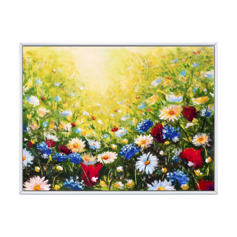 Sunlight Flowers Dossiers - Reproduction sur toile avec cadre flottant, H 16 po x l 32 po x P 1 po, Cadre flottant blanc