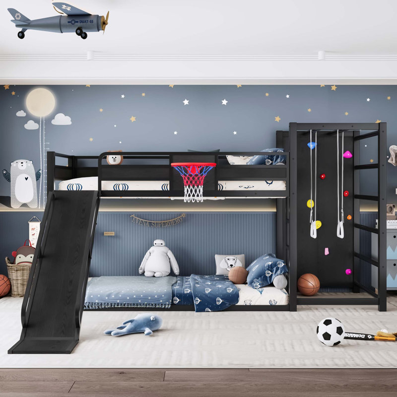 Lit mezzanine en métal peu encombrant avec caractéristiques de jeu intégrées, Extra-long Twin, Black