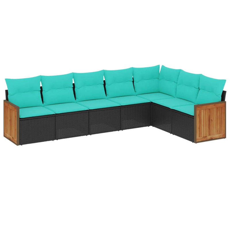  Ensemble de canapé de patio 7 pièces avec coussins en rotin de polyester noir