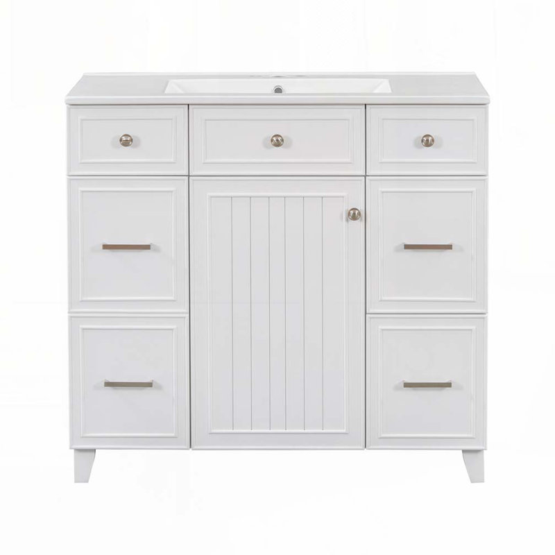 Meuble-lavabo 36 po avec lavabo en céramique, Blanc