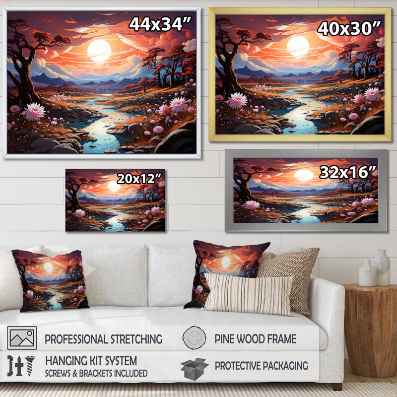 Kawaii Paries Landscape at Sunset I, H 30 po x l 40 po x P 1,5 po, Cadre naturel flottant