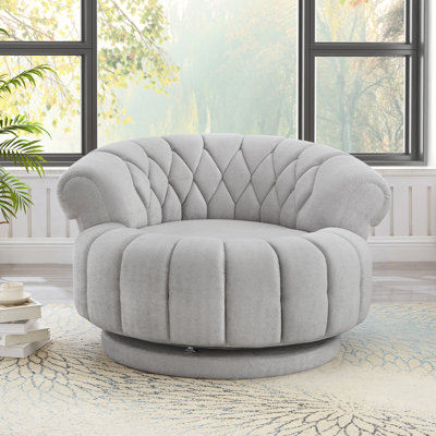 Fauteuil d'appoint pivotant à 360 ° avec revêtement en chenille moelleux, siège rond surdimensionné et capitonnage élégant pour la vie moderne