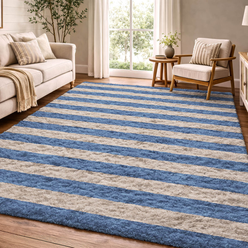 Premium Machine Washable Dream Shag ADS530 Striped Rug, Tan, 10' x 14'