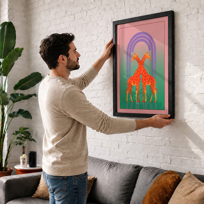 Twin Giraffes in Arch Modern - Framed Print, A1 - 84.1 x 59.4 cm, White
