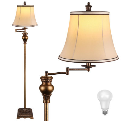 Vintage Floor Lamps for Living Room,Traditional 350° Adjustable Swing Arm Farmhouse Floor Lamp for Bedroom, Rustic Standing Lamp Pole Lamps for Reading, Home Décor and Office, Bronze Gold