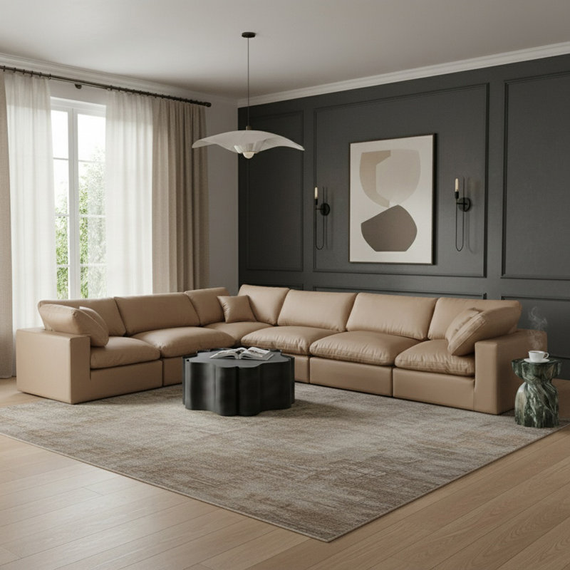 Canapé modulaire réversible en similicuir de 160 po de largeur, Cuir brun clair végétalien
