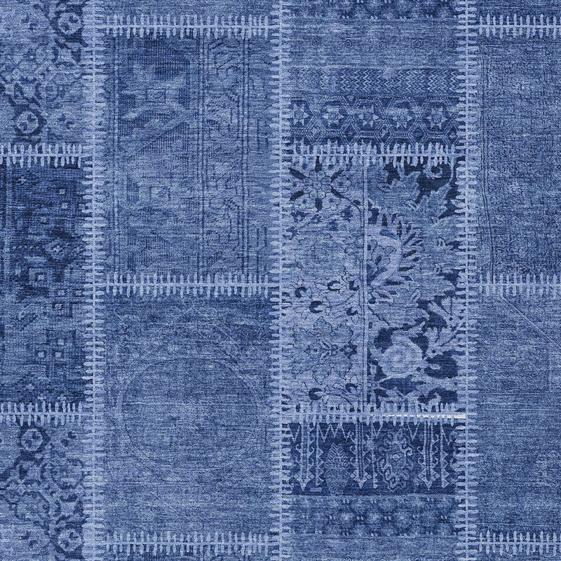 HomeRoots 3' X 5' Navy Blue And Denim Blue Patchwork Washable Indoor Outdoor Area Rug
