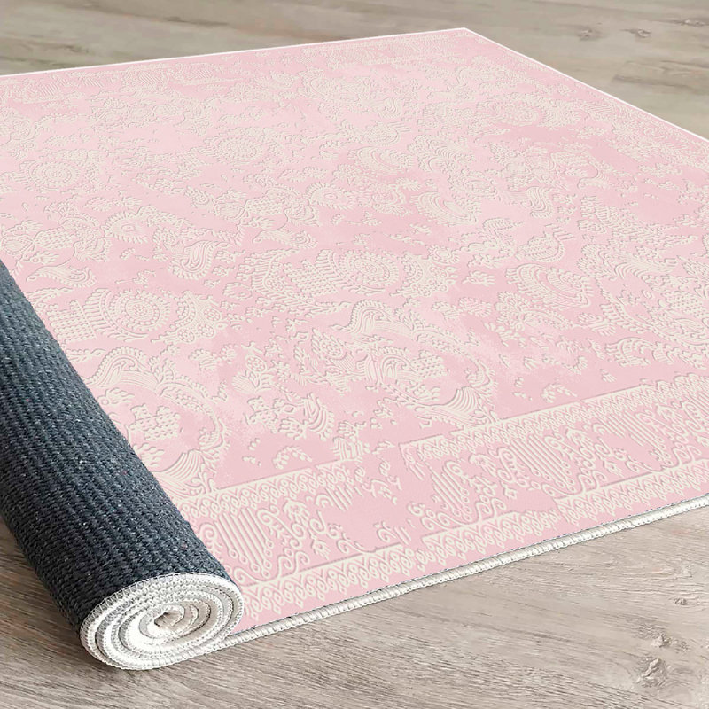 Luxurious Pink Cotton Carpet, 3.3 x 11.5 Feet | 100% Cotton, 1.3 lbs/sq ft | Antibacterial, Non-Slip PVC Underside | Machine Washable, 0.4 in Pile Height | Perfect for Living Room, Bedroom & Play Areas