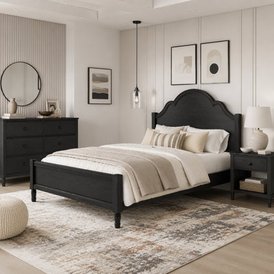 Queen Size Wood Platform Bed with Arch-Top Headboard