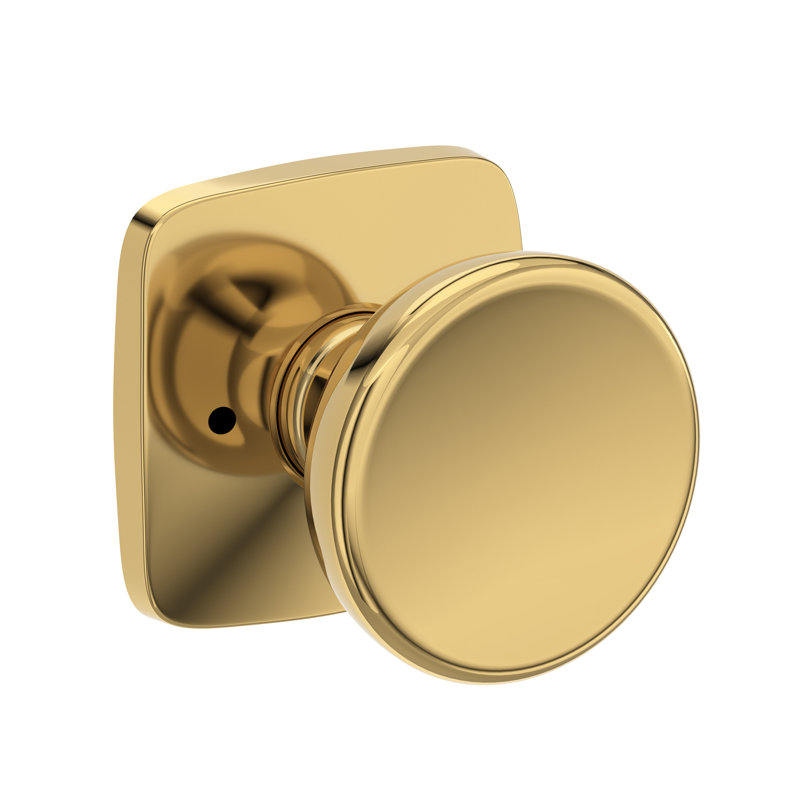 Solvang Privacy Knob with Soft Square Rose in Lifetime (PVD) Polished Nickel, Lifetime (PVD) Polished Brass