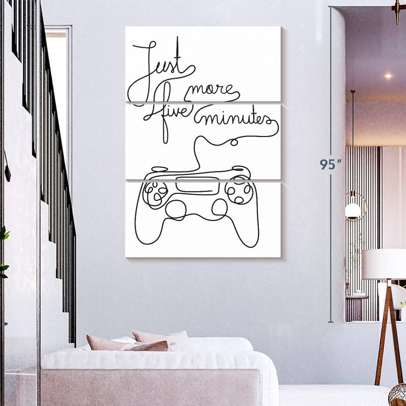 " One Line Gamer Quote Multi Piece Canvas Print " 3 Piece Art Set, 74" H x 48" W x 1.25" D