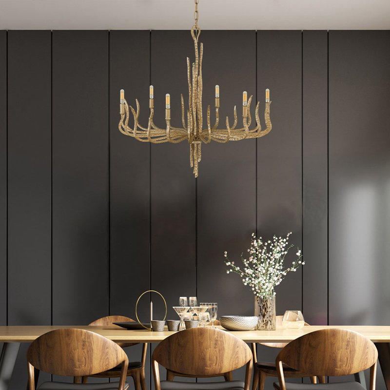 Herefordshire 6 - Light Candle Style Chandelier, Champagne Gold