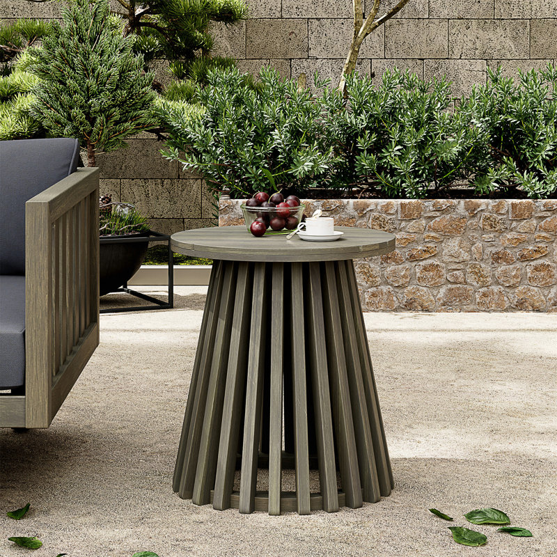 Table d'appoint d'extérieur en bois d'acacia durable avec finition grise pour patio et balcon, conception résistante aux intempéries et élégante.