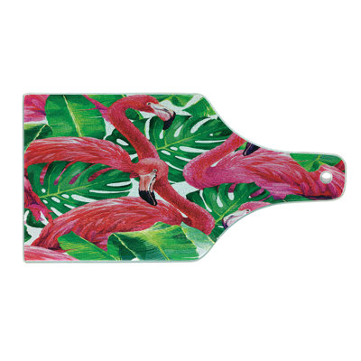 Ambesonne Flamingo Tempered Glass Cutting Board Retro Exotic Leaves Pink Green