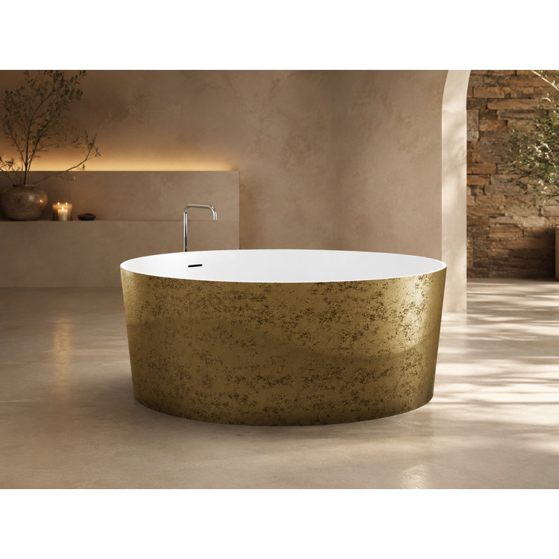 Baignoire autoportante 58,9 po , Laiton vieilli texturé / blanc