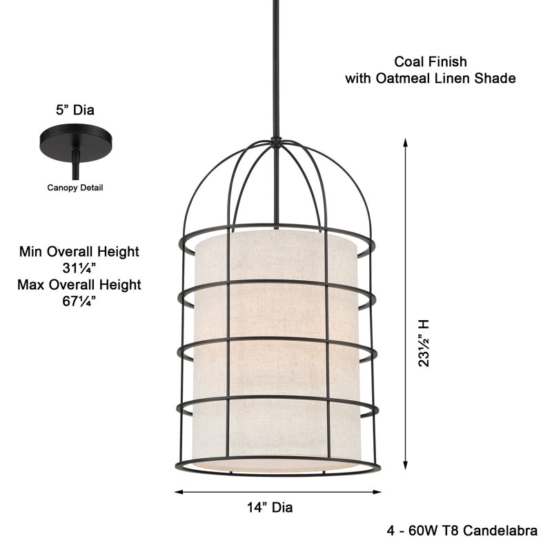 Latitude Run Gateway Coal With Oatmeal Linen Pendant Light