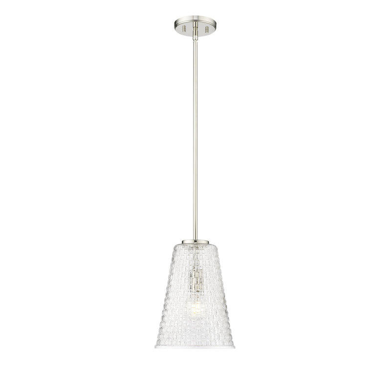 Mercer41 Prescott 1 Light Pendant Light with Clear Woven Lattice Shade, Polished Nickel, 11.9" H x 9.1" W