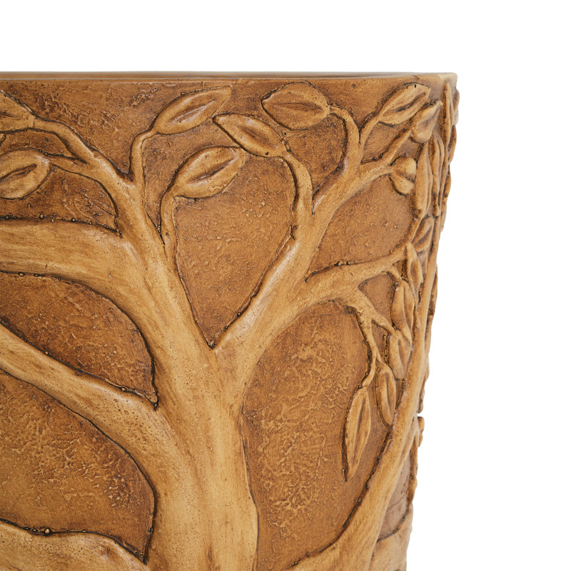 Grand pot à fleurs cylindrique avec texture d'arbre de vie 3D d'intérieur et d'extérieur