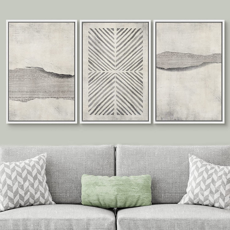 «Geometric Abstract Simple Neutral Modern Home Decor», reproduction d'art sur toile encadrée, H 36 po x l 72 po, Blanc