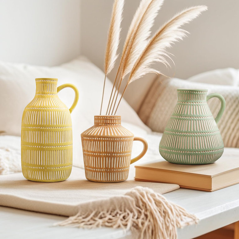Boho Ceramic Vase(Set Of 3/Multicolor)