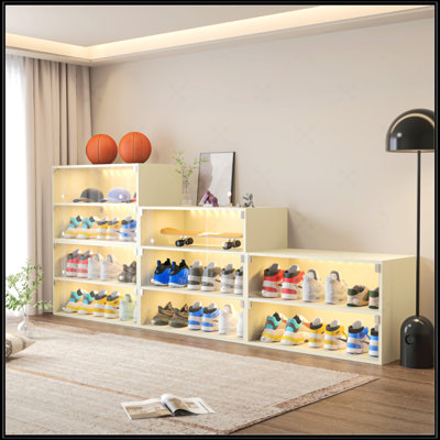 Glass Door Shoe Box Shoe Storage Cabinet For Sneakers With RGB Led Light