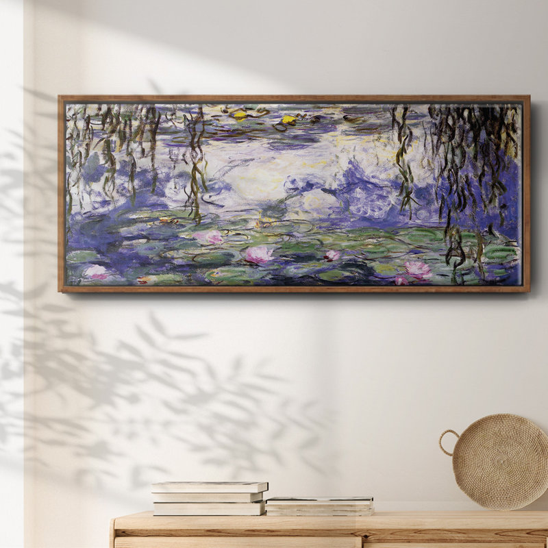 Nénuphars - reproduction sur toile avec cadre flottant, Noyer, H 20 po x l 50 po x P 1,5 po