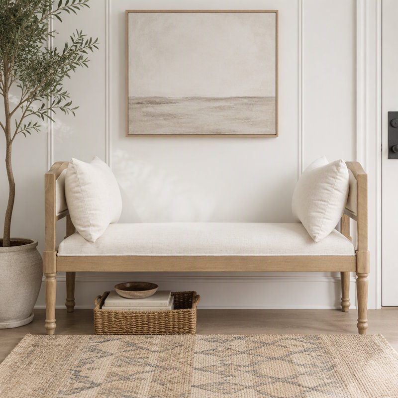 Banc rembourré avec pieds tournés, Beige