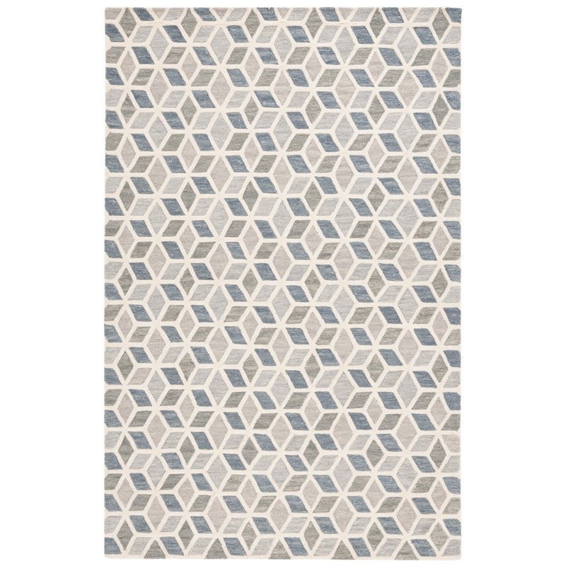 Ivory and Grey Geometric Hand-Tufted Wool Rug 6' x 9'