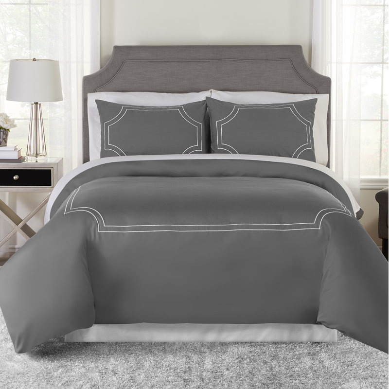 Rebeca Modern & Contemporary Cotton Duvet Cover, Gray, King Duvet Cover + 2 Pillowcases