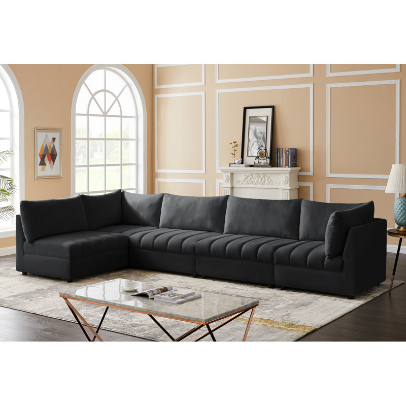 Hallelujah Velvet L-Shaped Sectional Reversible, Black Velvet