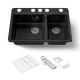 Riverby® 33" x 22" x 9.625" Under-Mount Double-Equal Kitchen Sink with Accessories and 5 Oversized Faucet Holes