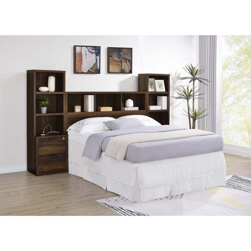 Geary Pine 3-Piece Queen Bedroom Set With Bookcase Headboard, Queen, Dark Brown