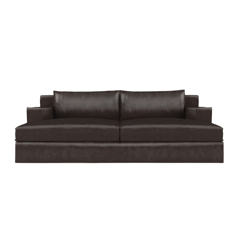 Mulberry Square Track-Arm Daybed with Flange Seam, Vintage Leather Chocolate, Weathered