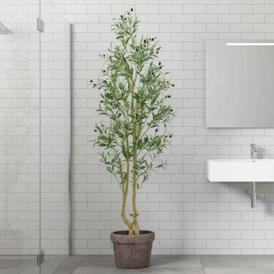 6ft Artificial Olive Tree With White Pot, 1296 Leaves, 72 Faux Olive Fruits, Realistic Look, Easy Assembly, Low Maintenance