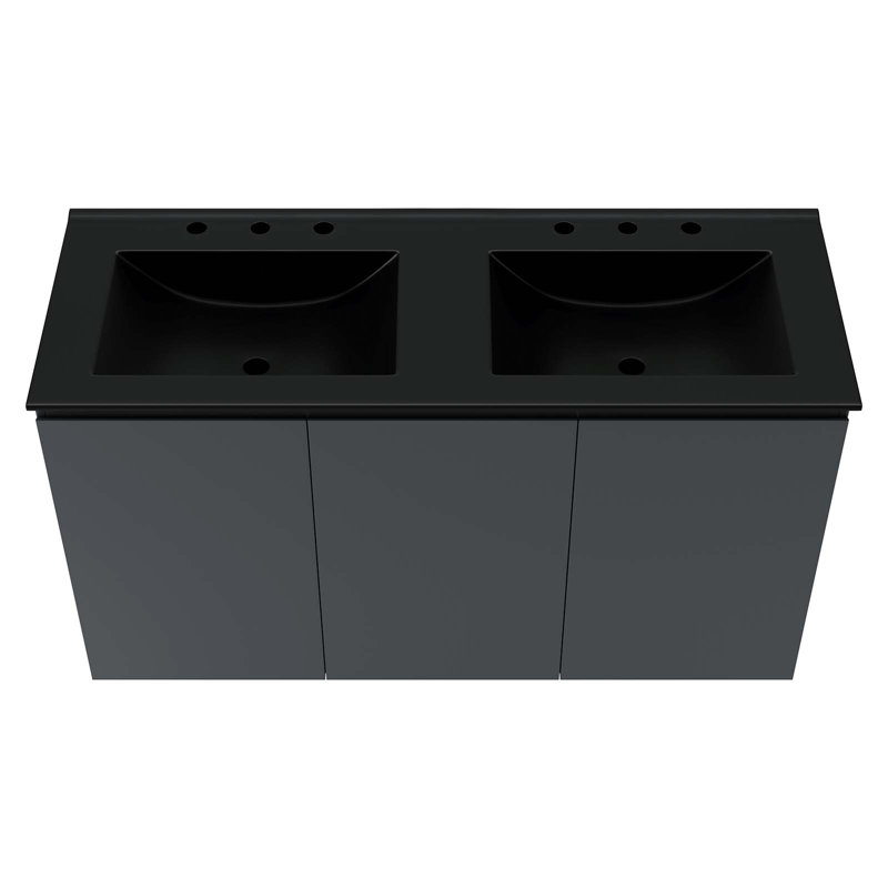 Modway Bryn 48" Wall-Mount Double Sink Bathroom Vanity, Black, Gray